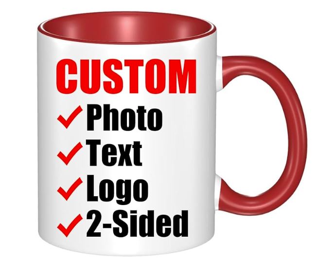 Custom Mugs with Pictures Design Your Own Personalized Coffee Mug with Photo Text Logo Customized Cups Gifts for Men Women Birthday Anniversary Christmas 11oz, Red