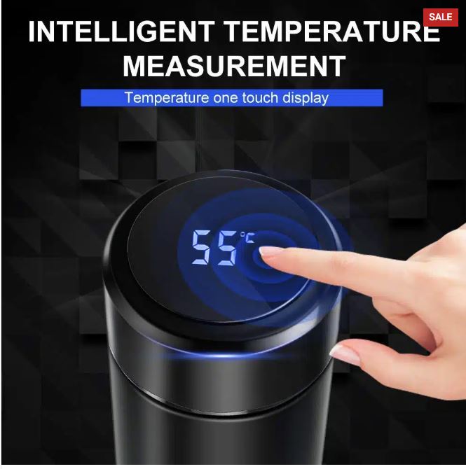 Customized name engraved vacuum flask with temperature display