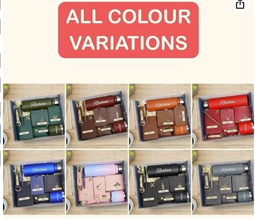 YOUR GIFT STUDIO Customized Man Gift with Name & Charm, Leather Men Wallet, Passport Cover, Water Bottle, Keychain, Customised Pen | Gifts for Men | - Black