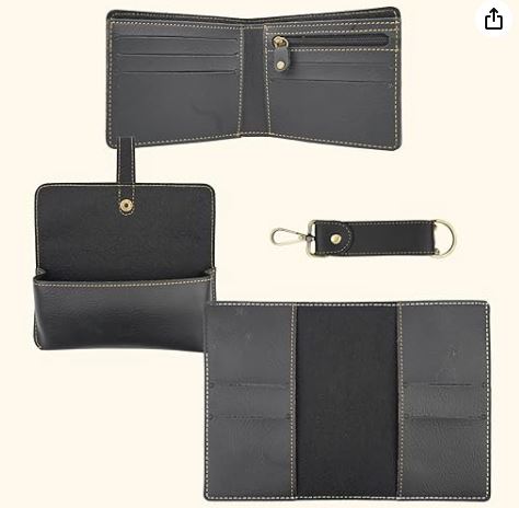 YOUR GIFT STUDIO Customized Man Gift with Name & Charm, Leather Men Wallet, Passport Cover, Water Bottle, Keychain, Customised Pen | Gifts for Men | - Black