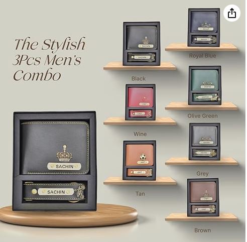 Customised Nexon Leather Wallet Gift Set for Men - Personalised Set for Men | Stylish Wallet for Man - Perfect Birthday & Anniversary Gift for Husband (Brown)