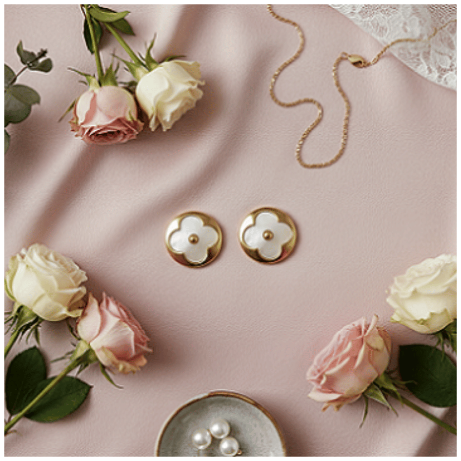 Yellow Gold Plated on S/ Steel Hypoallergenic Mother of Pearl Earrings || 2 Pcs Combo