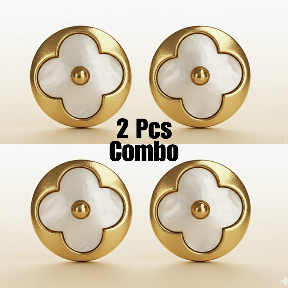 Yellow Gold Plated on S/ Steel Hypoallergenic Mother of Pearl Earrings || 2 Pcs Combo