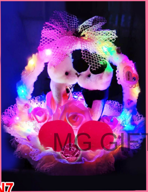 Enchanted LED Light-Up Engagement Ring Basket with Teddy Bears
