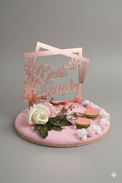 "Best Couple" Rose Gold Acrylic Ring Platter with Pink Floral Base