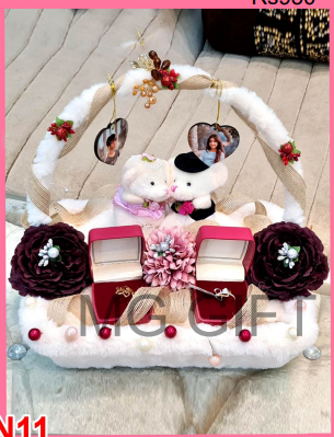 Handcrafted Engagement Ring Platter with Photo Charms & Velvet Boxes