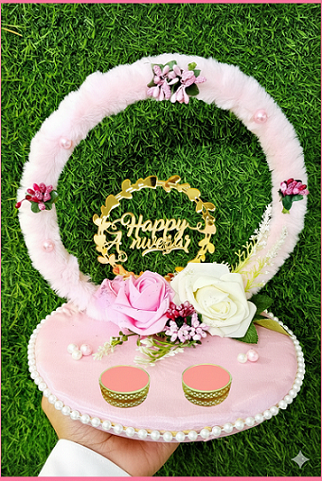"Happy Anniversary" Pink Plush Ring Platter