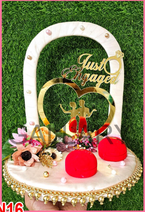 "Just Engaged" Heart Silhouette Ring Platter with Handle