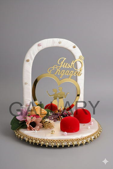 "Just Engaged" Heart Silhouette Ring Platter with Handle