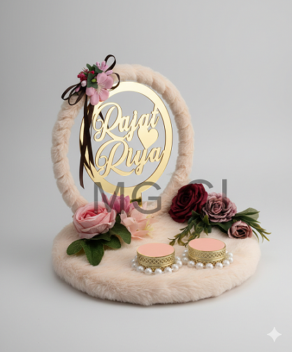Luxurious Fur-Trimmed Ring Ceremony Tray with Custom Names