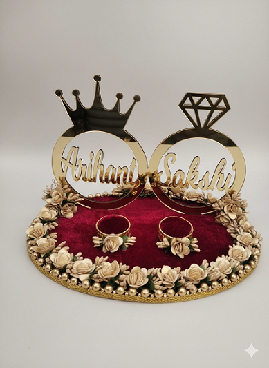 Elegant Anniversary/Engagement Platter with Custom Crown Toppers