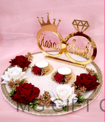 Luxurious "Karan & Aarti" Ring Ceremony Tray with Grand Roses