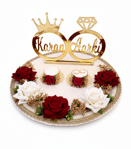 Luxurious "Karan & Aarti" Ring Ceremony Tray with Grand Roses