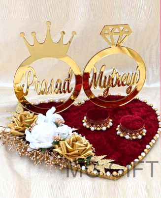 Royal Crown & Diamond Personalized Acrylic Ring Platter (Heart Shape)