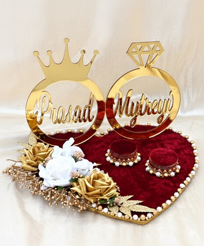 Royal Crown & Diamond Personalized Acrylic Ring Platter (Heart Shape)