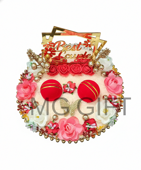 Luxury Red and Gold Round Ring Ceremony Plate with Mirror Topper