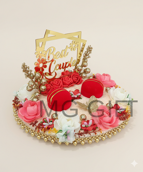 Luxury Red and Gold Round Ring Ceremony Plate with Mirror Topper