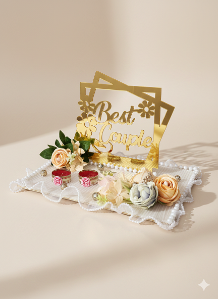 Elegant "Best Couple" Floral Ring Ceremony Platter with Pearls