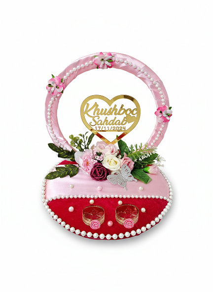 Personalized Golden Heart Ring Basket with Name & Date