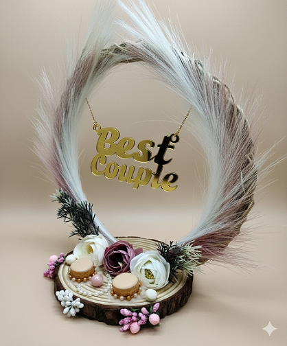 Rustic Wooden Base Ring Ceremony Platter with Pampas Grass Arch