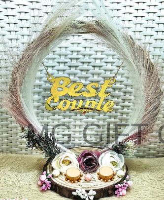 Rustic Wooden Base Ring Ceremony Platter with Pampas Grass Arch