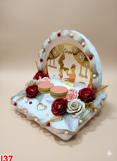 Luxury Red & Gold Proposal Scene Engagement Ring Tray