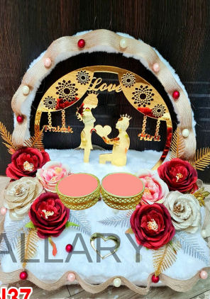 Luxury Red & Gold Proposal Scene Engagement Ring Tray