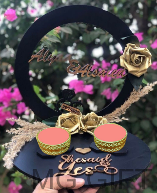 Modern Black & Gold "She Said Yes" Personalized Engagement Platter