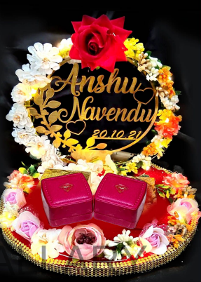 Custom Name & Date Wooden Ring Ceremony Tray (Runal & Pooja Edition
