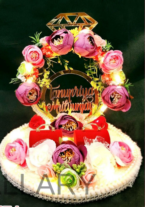 Luxury Illuminated Floral Arch Ring Display with Magenta Boxes