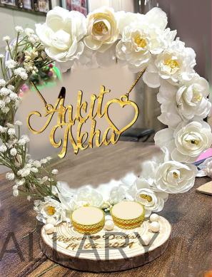 Luxury Red and White Rose Engagement Tray with Golden Name