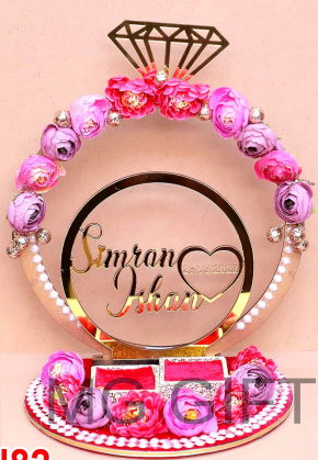 Luxury Red & Pink Floral Arch Ring Ceremony Tray with Custom Names