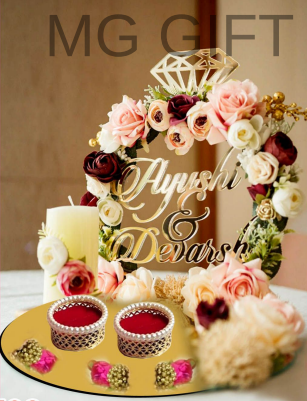 Luxury Red & Pink Floral Arch Ring Ceremony Tray with Custom Names