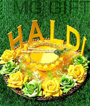 Luxury Haldi Function Tray with 3D Text & Green Roses