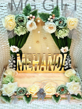 Combo Haldi-Mehndi Function Tray with Pearls & Floral Decor
