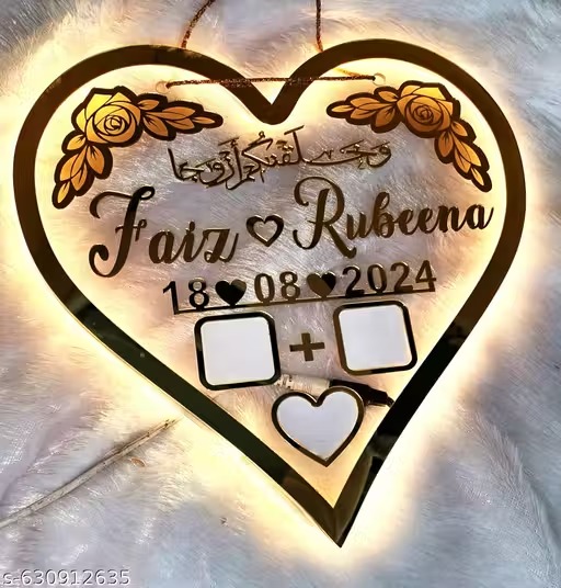 Personalized Glowing LED Gold Heart Frame for Nikah/Wedding