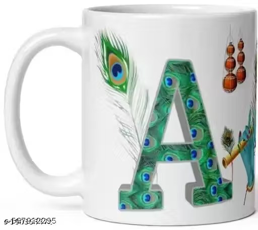 Personalized Floral Initial Printed Black Ceramic Cup