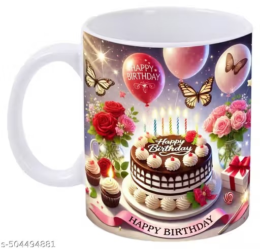 Personalized Floral Initial Printed Black Ceramic Cup