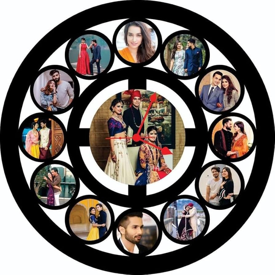 Precious Gifts Customized Wooden Wall Clock with 13-Photo Collage