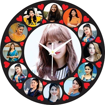 Precious Gifts Customized Wooden Wall Clock with 13-Photo Collage