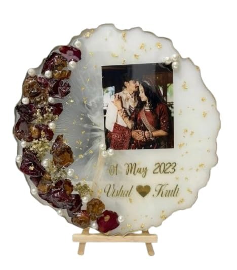 Resin Photo Frame for Home Decor Personalized Gift Customized with Your Photos &Template (6 Inch Frame)[with Clear Groovy Plastic Stand