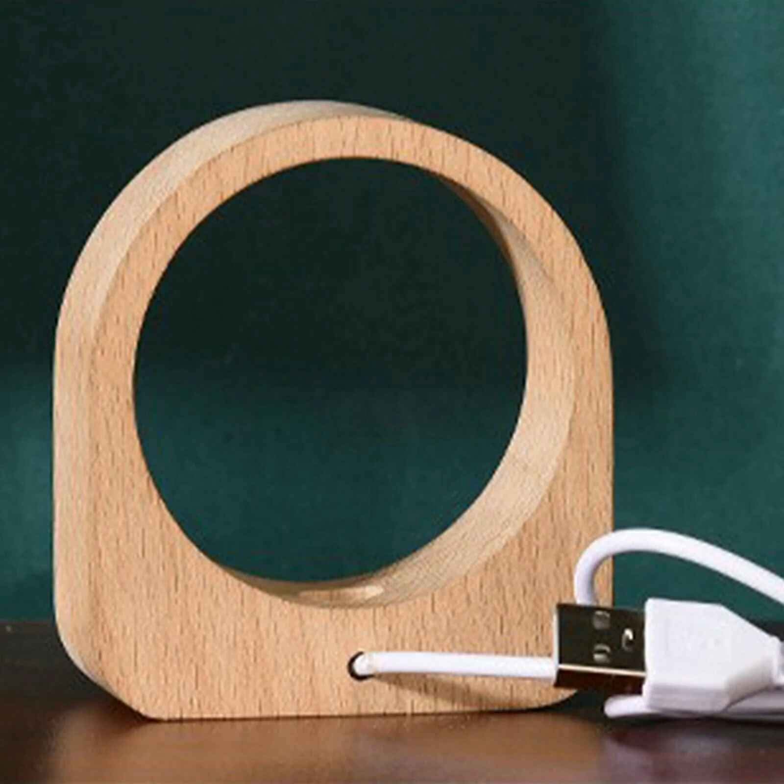 3D Love Heart Crystal Ball Night Lamp with a wooden base.