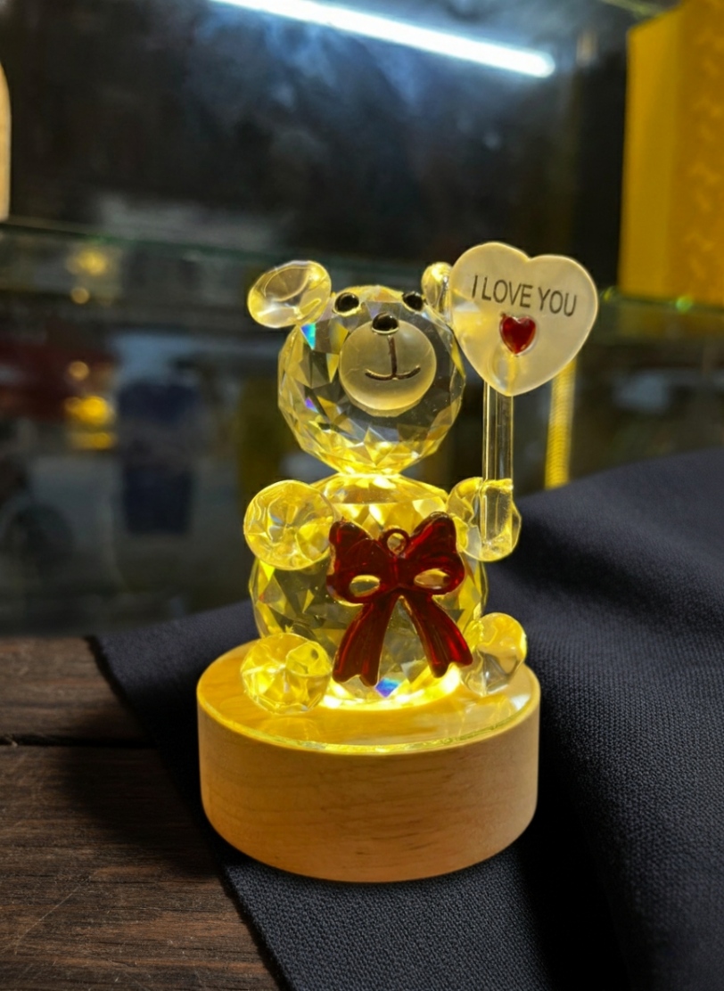 3D Teddy Bear Crystal Ball LED Lamp Light with Wooden Base | Home Décor & Gift