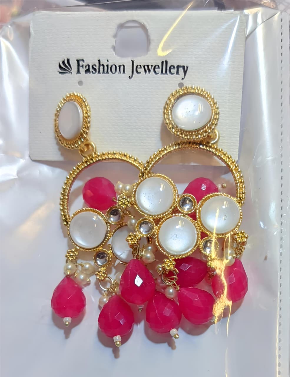 Gold Plated Kundan Stone And Beads Dangler Earrings