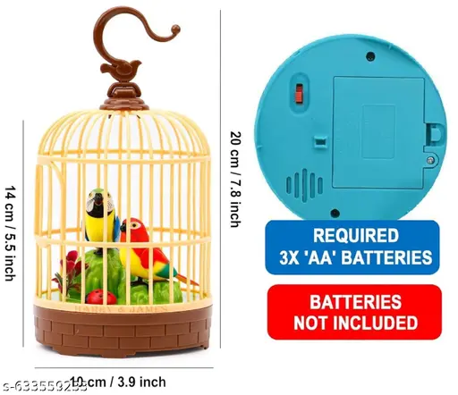 Sound Activated Chirping Bird in Hanging Cage - Beautiful Pinjra Bird Toy for Kids with LED Light- Clap to See The Moving Beak and Flapping Wings - Color and Design As Per Stock