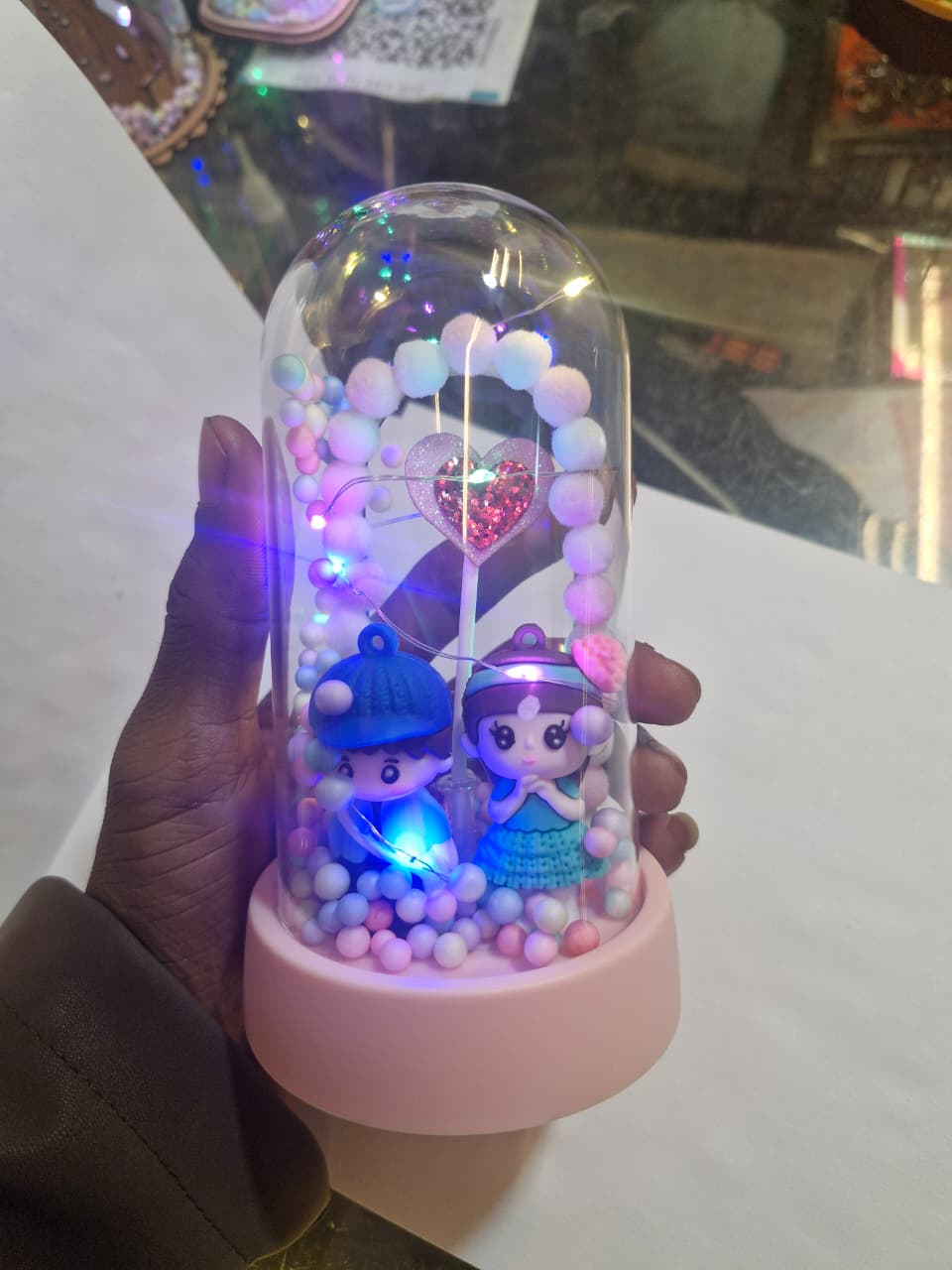 Romantic LED Glass Dome Night Light, Heart Balloon Couple Figurine| Couple Gift| Couple Showpiece in Glass| Couple Glass Gift| Anniversary Gift| Home Decor| Showpiece