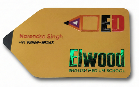Premium 800 GSM Pencil-Shaped Die-Cut Visiting Card for Elwood English Medium School - 500pcs