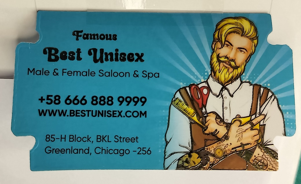 Custom Razor Blade Die-Cut Salon Business Card (Die Shape No. 19) - 500pcs