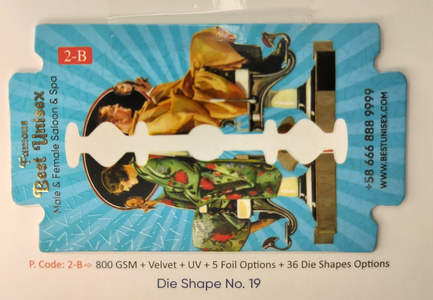 Custom Razor Blade Die-Cut Salon Business Card (Die Shape No. 19) - 500pcs