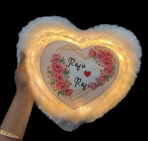 LED Heart Fur Cushion Pillow with Remote (15 x 15 inch, Multicolor LED)